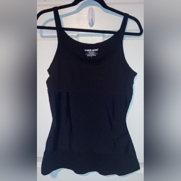Teez Her Tops - Teez-Her Brand- Tummy Control Panel Tank Top- Color- Black Size- Large